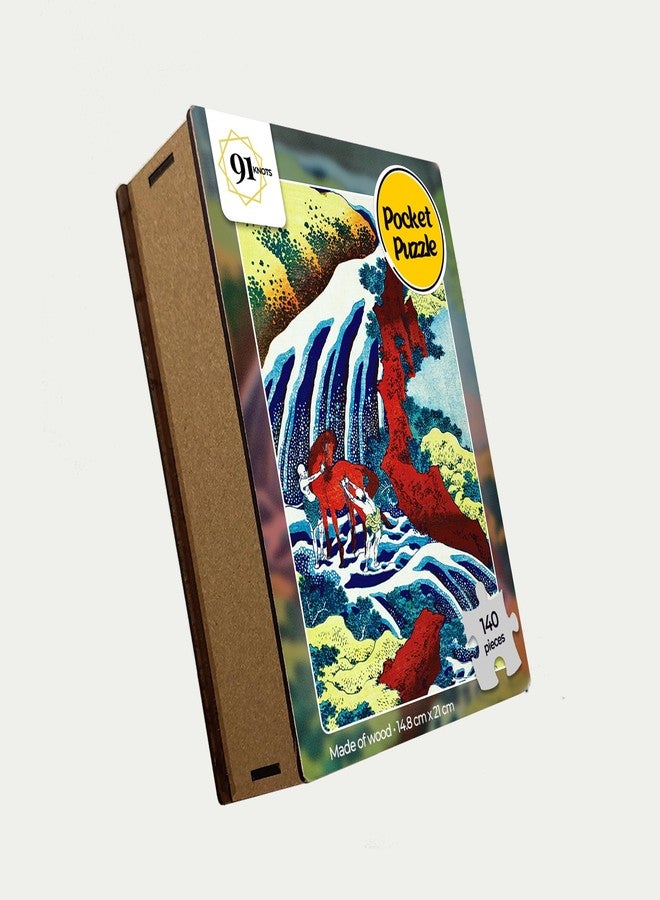 91Knots - The Yoshitsune Horse-Washing Falls Wooden Jigsaw Puzzle (140 Pieces) for Adults and Kids | Japanese Ukiyo-e Artwork | Brain Booster Games & Toys | Ideal for Gifts - Image 5